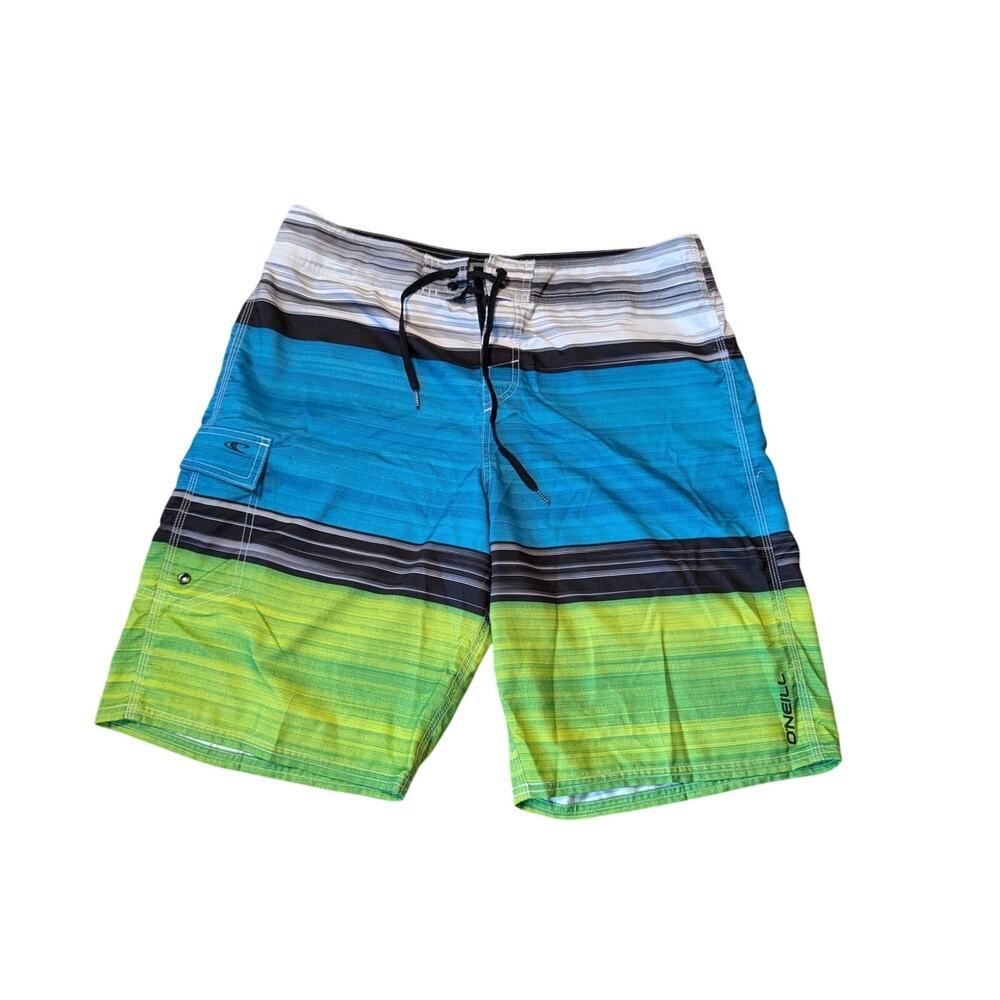 O'NEILL Mens Swim suit, size 36, classic striped bathing trunks; surfer, skater